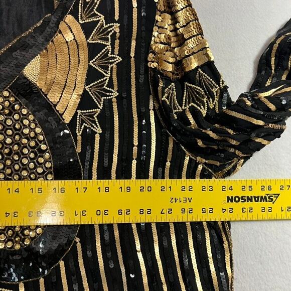 Royal Feelings Blouse Women 2X Sequined Beaded Abstract Graphic Vtg 80s Silk - Picture 8 of 13